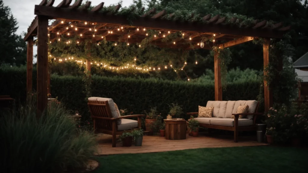 a cozy backyard in mcminnville featuring a wooden pergola