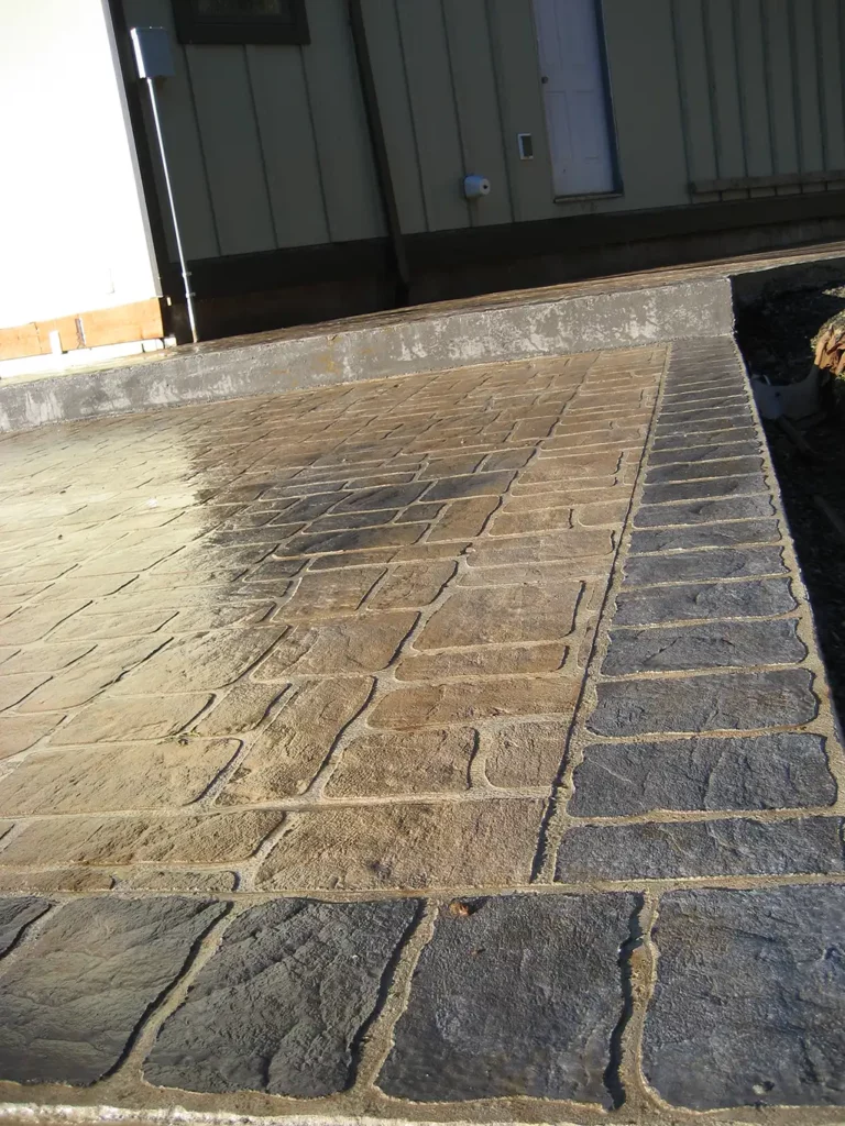 Close-up of stamped concrete patio surface in Hillsboro project