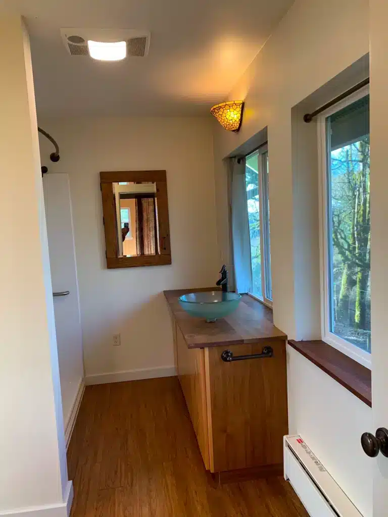 Bathroom vanity and windows after remodel