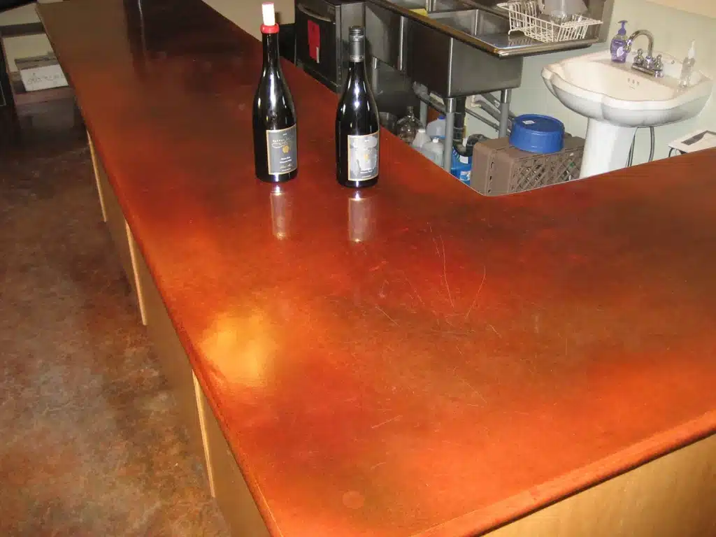 Close-up of polished bar countertop in Newberg tasting room