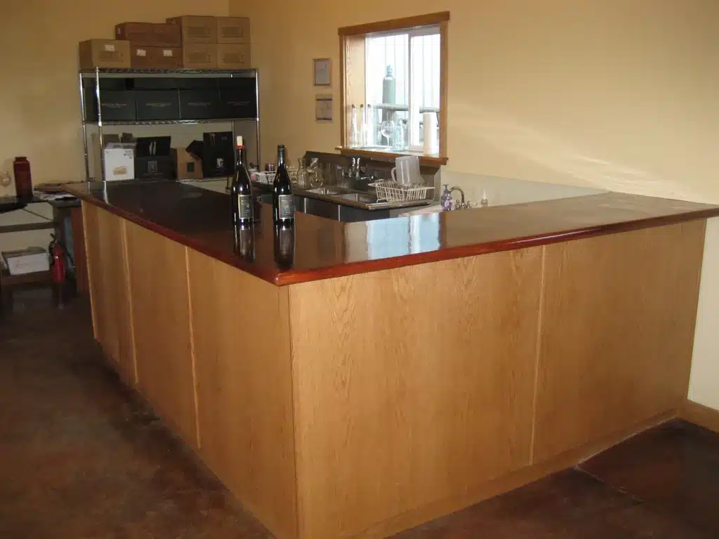 Custom wood bar installed in Newberg tasting room build-out