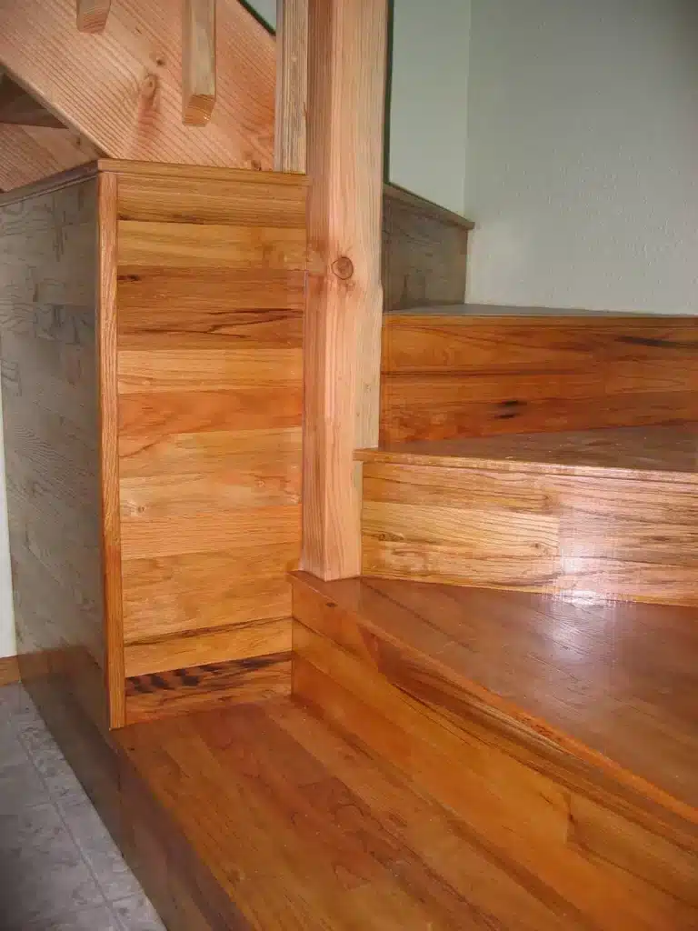 Detailed view of custom hardwood staircase in McMinnville home