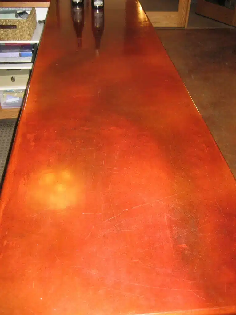 Close-up of refinished bar countertop in Newberg tasting room